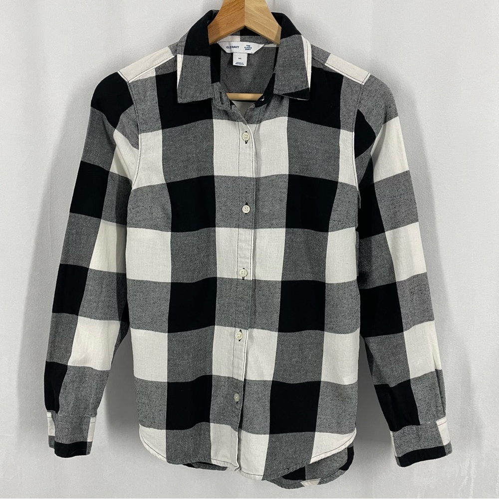 Old Navy The Classic Plaid High-Low Long Sleeve Shirt Black and White Women’s XS